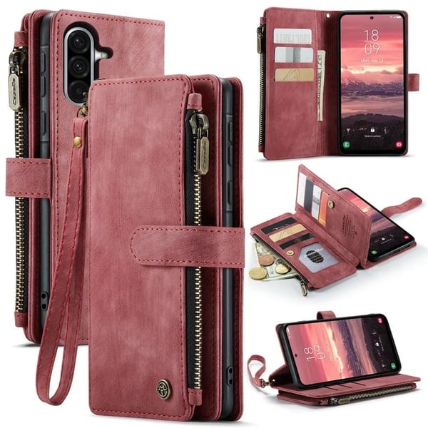 CaseMe telefonetui med glidelås og lommebok for Samsung Galaxy A56 - Rød