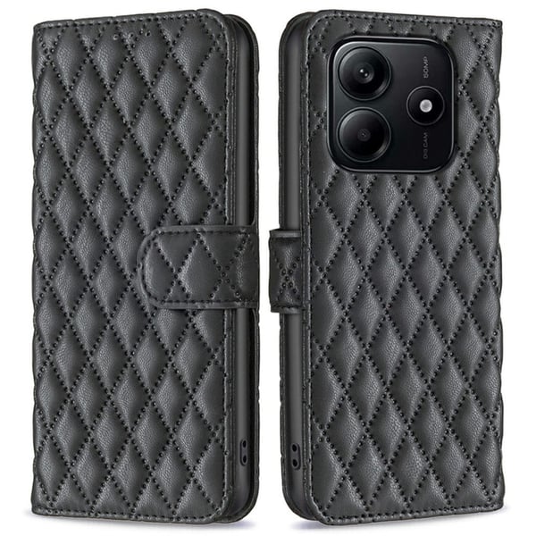 Rombemønster, matt flip-deksel for Xiaomi Redmi Note 14 5G - Svart