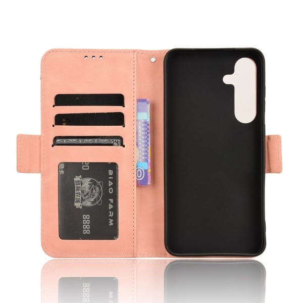 Lommebok-etui i moderne skinn-design Samsung Galaxy S25 Plus - Rosa