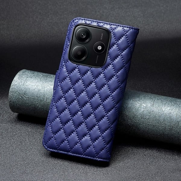 Rombemønster, matt flip-deksel for Xiaomi Redmi Note 14 5G - Blå