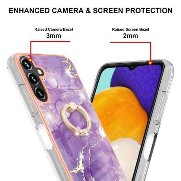 Marmormønstret deksel med ringholder for Samsung Galaxy A26 - Lila 002