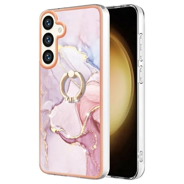 Marmormønstret deksel med ringholder for Samsung Galaxy S24 Plus / Samsung Galaxy S25 Plus - Roséguld 005