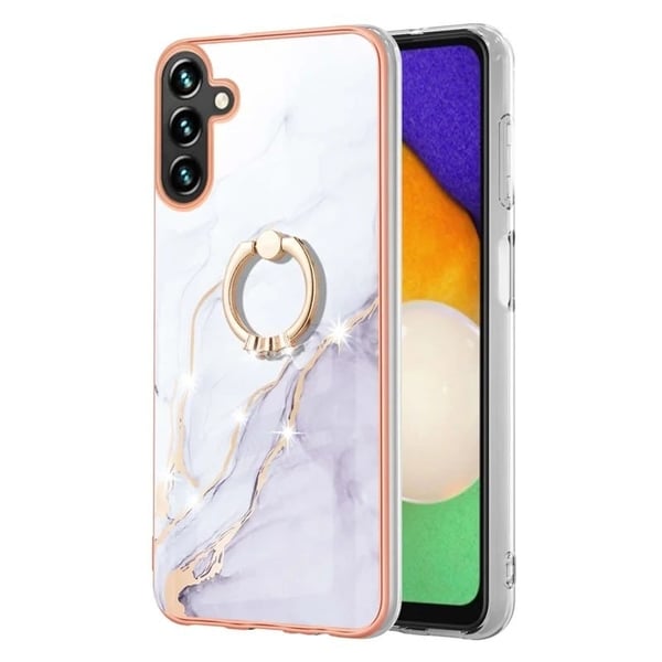 Marmormønstret deksel med ringholder for Samsung Galaxy A26 - Vit 006