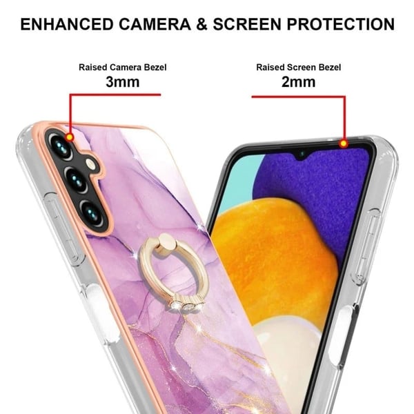 Marmormønstret deksel med ringholder for Samsung Galaxy A26 - Lila 001