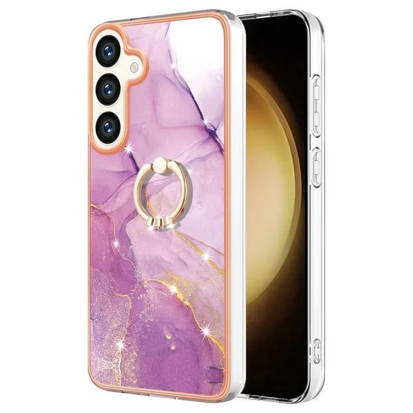 Marmorikuvioinen kotelo rengaspidikkeellä Samsung Galaxy S24 / Samsung Galaxy S25 - Lilla 001