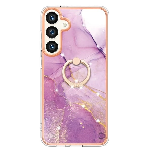 Marmormønstret deksel med ringholder for Samsung Galaxy S24 / Samsung Galaxy S25 - Lila 001