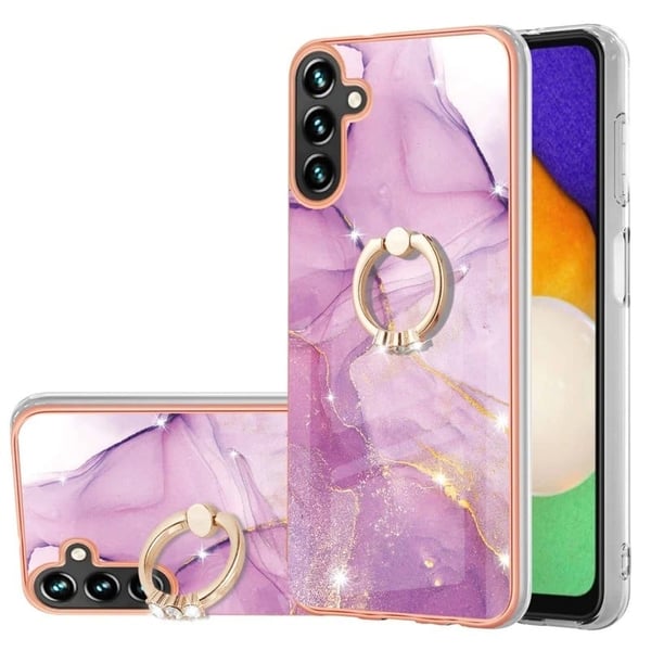 Marmormønstret Samsung Galaxy A56 cover med ringholder - Purple 001
