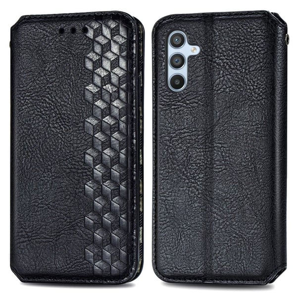 Skinn-etui med stilfult rombeavtrykk for Samsung Galaxy A56 - Svart