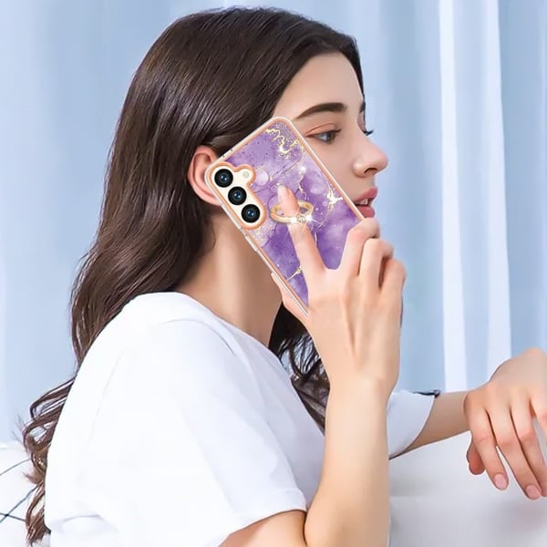 Marmormønstret deksel med ringholder for Samsung Galaxy S24 / Samsung Galaxy S25 - Lila 002