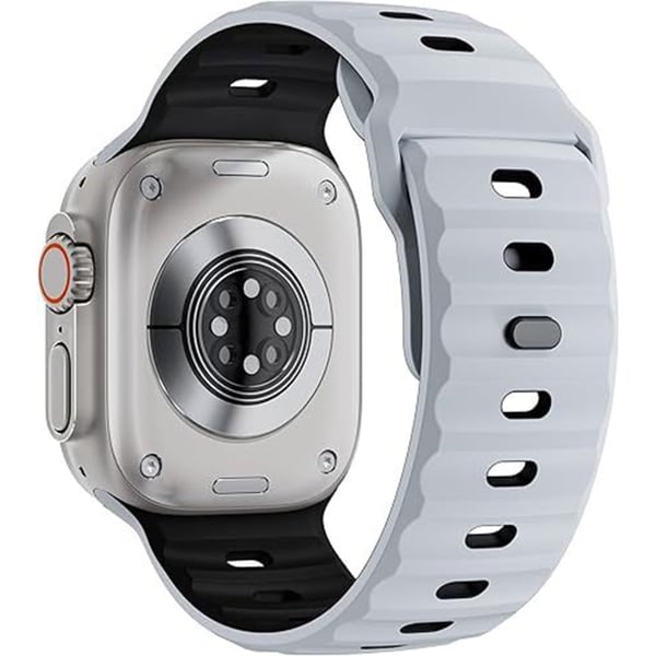 KALEBOL Mecha Silikonihihna Apple Watch Series 49mm - 45mm - 44mm - 42mm kaksivärinen kellonauha - Valkoinen + Musta