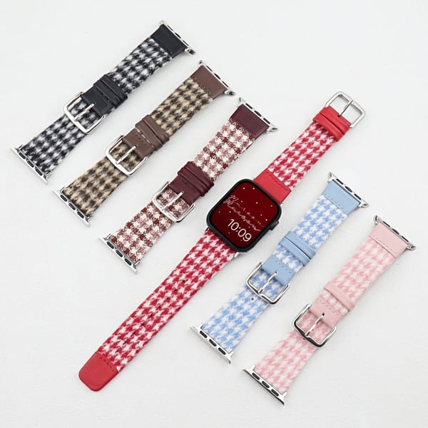 Ullstoff lærrem Apple Watch Series 41mm - 40mm - 38mm klokkerem - Svart