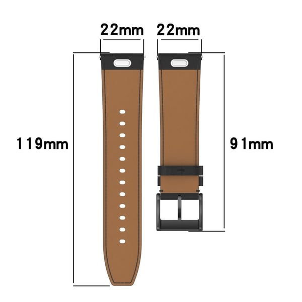 Huawei Honor Xiaomi Garmin Smartwatch Band 22mm Universal Top Layer Cowhide Leather Strap - Svart