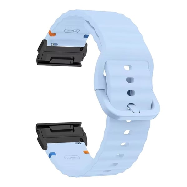 Garmin Fenix 8 47mm 22mm Quick Release Wavy Texture silikone urrem med sort stik - Babyblå