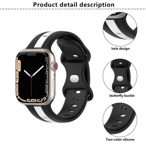 KALEBOL tofarget silikonrem Apple Watch Series 41mm - 40mm - 38mm Butterfly Buckle Watch Band - Rød + Svart