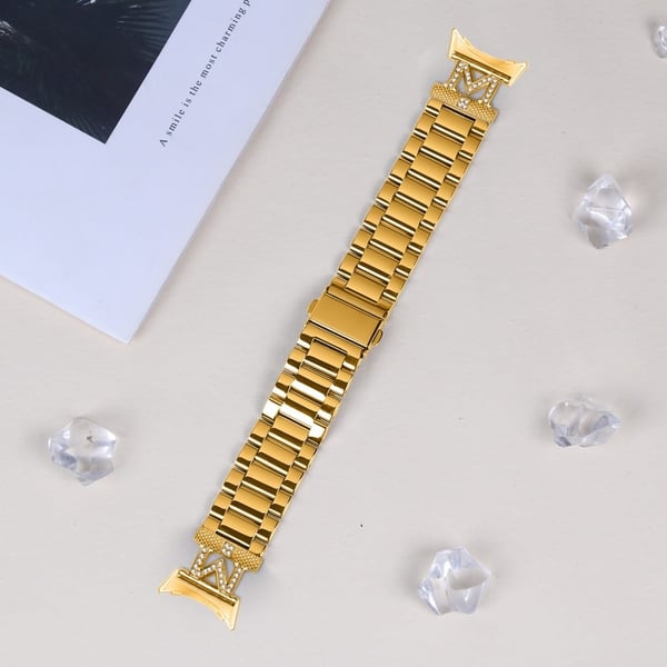 Google Pixel Watch 2 / Pixel Watch Watch Watch Strap Rhinestones Decor 3 Beads rustfritt stål klokkerem - Gull