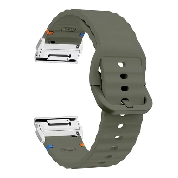 Garmin Fenix 8 47 mm 22 mm hurtigutløsende klokkerem i silikon med bølgete tekstur og sølvkontakt - Militærgrønn / Militærgrønn Garmin Fenix 8 47 mm 22 mm hurtigutløsende klokkerem i silikon med bølgete tekstur og sølvkontakt - Militærgrønn / Militærgrønn