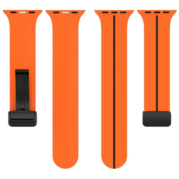 KALEBOL Magneettinen silikonihihna Apple Watch Series 49mm - 45mm - 44mm - 42mm raidallinen kellonauha - Oranssi + Musta