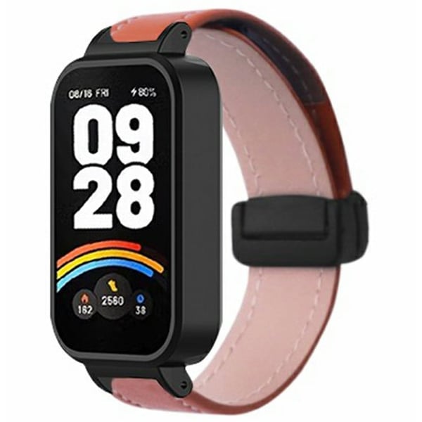Xiaomi Redmi Band 3 Erstatningsklokkebånd Magnetisk sammenleggbar lærrem med spenne og støtbestandig etui - Brun