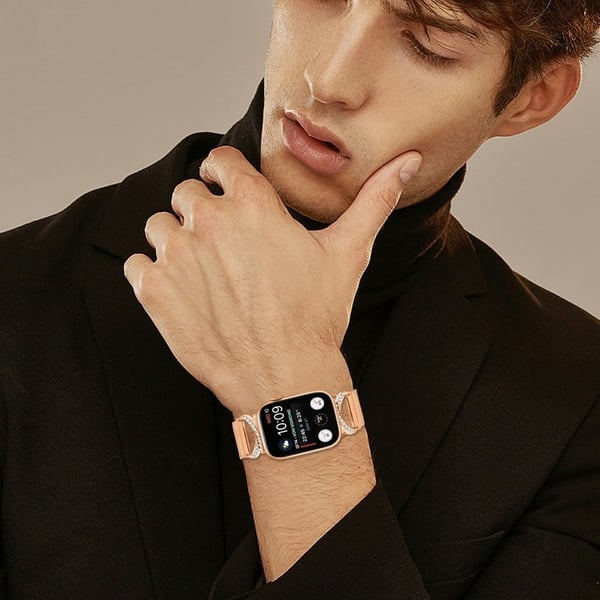 Urrem Apple Watch Series 41mm - 40mm - 38mm Milanese Metal Strap Rhinestone Decor - Rødguld