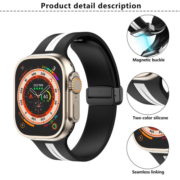 KALEBOL Stripete magnetisk silikonrem Apple Watch Series 41mm - 40mm - 38mm klokkerem - Svart + Grå