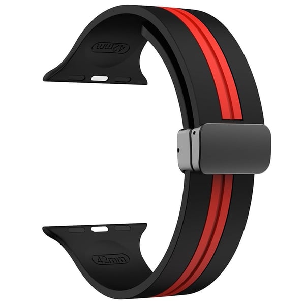 KALEBOL Stripete magnetisk silikonrem Apple Watch Series 41mm - 40mm - 38mm klokkerem - Svart + Rød