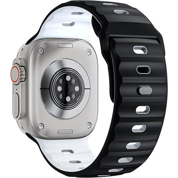 KALEBOL Mecha Silikonihihna Apple Watch Series 49mm - 45mm - 44mm - 42mm kaksivärinen kellonauha - Musta + Valkoinen