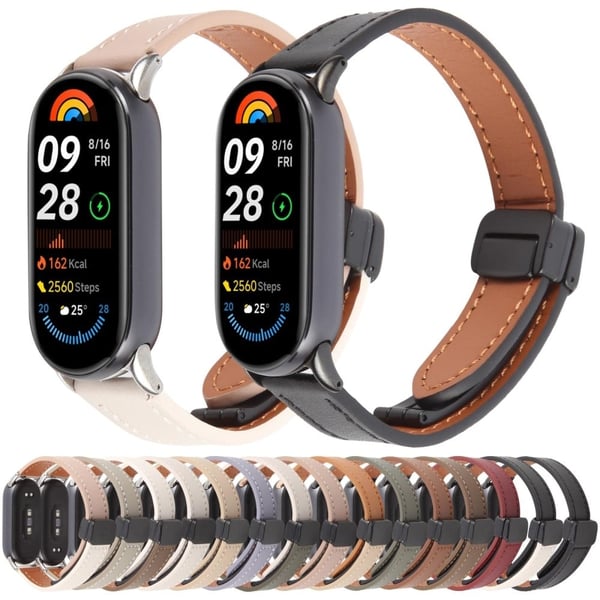 Xiaomi Smart Band 9 / 8 Sammenleggbar Magnetisk Svart Spenne Mikrofiber Lær Urrem - Oransje + Cream