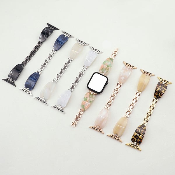 Watch Strap Apple Watch Series 41mm - 40mm - 38mm Rhinestone Decor Resin Metal Wrist Band - Black