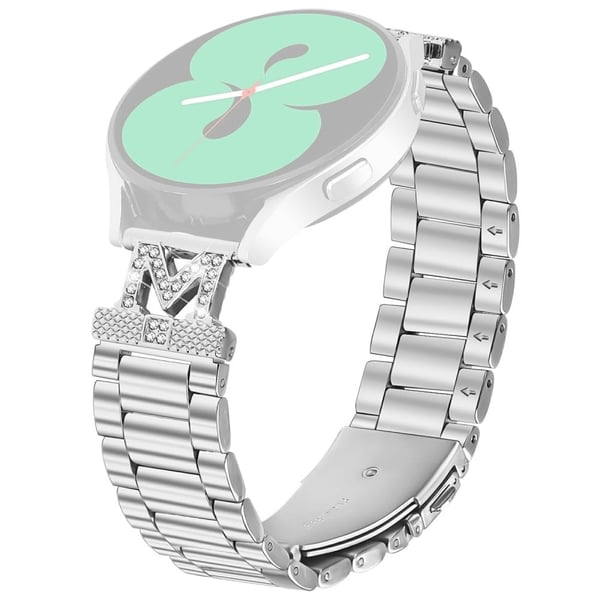 Samsung Galaxy Watch4 Classic 46 mm urrem med rhinestones dekor i sølvfarget rustfritt stål med 3 perler