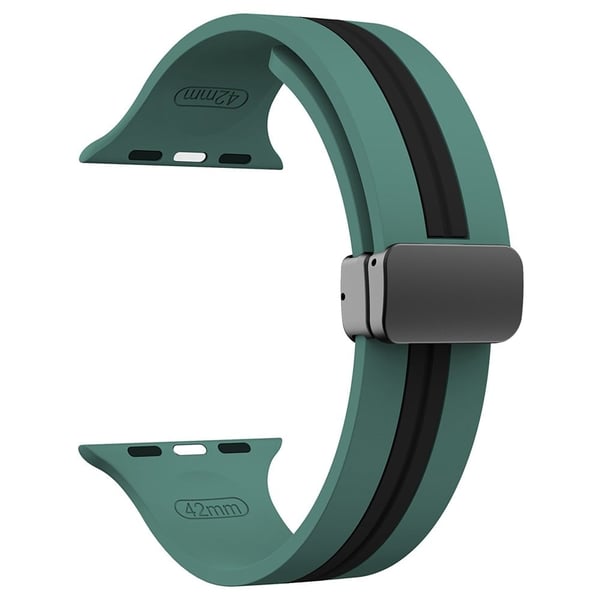 KALEBOL Stripete magnetisk silikonrem Apple Watch Series 41mm - 40mm - 38mm klokkerem - Olivengrønn + Svart