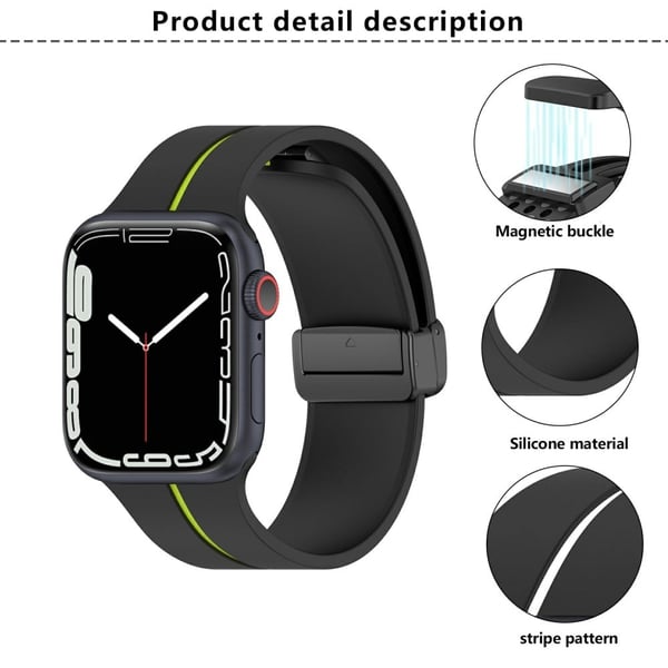 KALEBOL Magnetisk silikonrem Apple Watch Series 41mm - 40mm - 38mm Stripe Watch Band - Svart + Rød