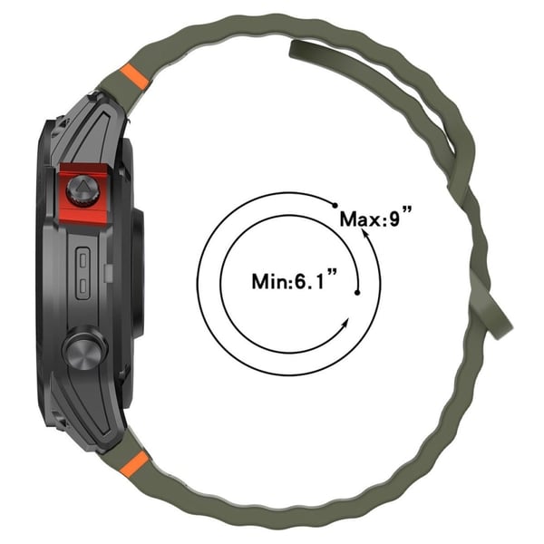 Klokkerem Garmin Fenix 8 51 mm hurtigutløsende silikonrem med bølgete tekstur og sølvkontakt - Svart