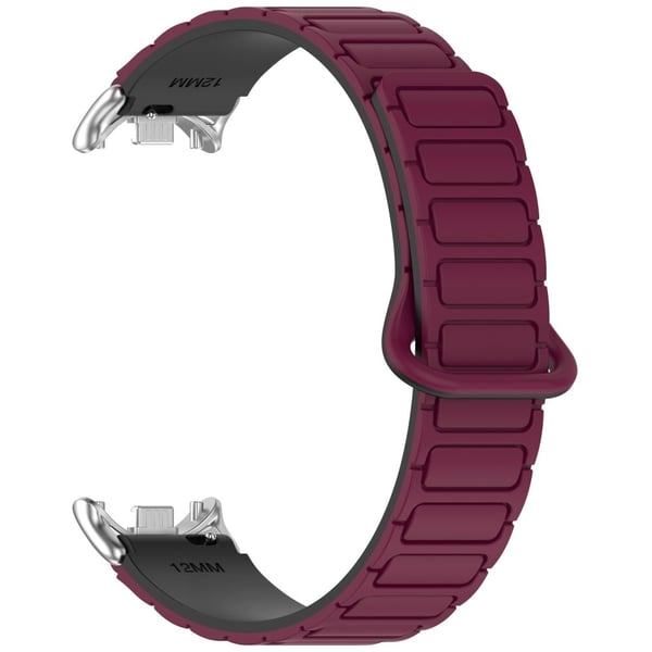 Magnetisk silikonrem Xiaomi Smart Band 9 NFC / 9 / 8 NFC / 8 Erstatningsarmbånd med kontakter - Vinrød + Svart