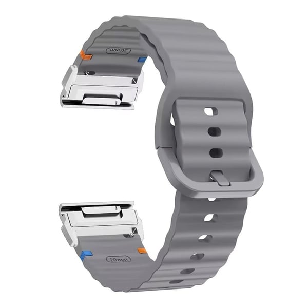 Garmin Fenix 8 47mm 22mm Quick Release Wavy Texture silikoneurrem med sølvstik - Mørkegrå