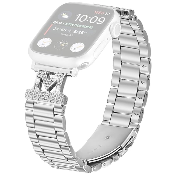 Klokkerem Apple Watch Series 49 mm - 45 mm - 44 mm - 42 Mm Sølvfarget Rustfritt Stål Med 3 Perler