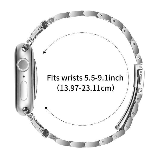 Klokkerem Apple Watch Series 49 mm - 45 mm - 44 mm - 42 Mm Sølvfarget Rustfritt Stål Med 3 Perler