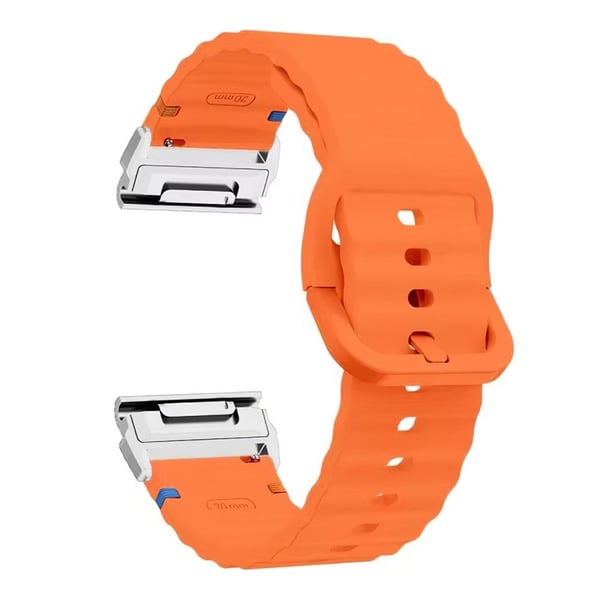Urrem Garmin Fenix 8 51mm Quick Release Wavy Texture silikonerem med sølvstik - Orange