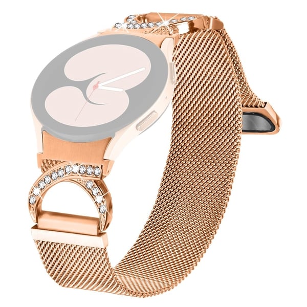 Watch Strap with Connector Samsung Galaxy Watch 5 Milanese Metal Watch Band Rhinestone Decor - Rose Gold