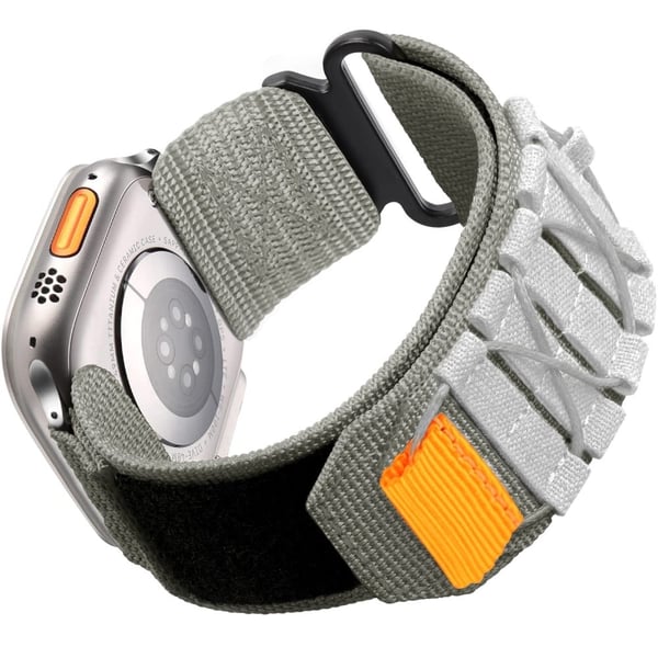 Urrem Apple Watch Series 49mm - 45mm - 44mm - 42mm Nylon Woven Magic Tape Strap - Hvid Grå
