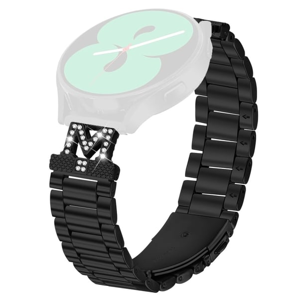 Samsung Galaxy Watch4 erstatningsrem M-Type Rhinestones Decor Rustfritt stål 3-perler klokkerem - Svart Samsung Galaxy Watch4 erstatningsrem M-Type Rhinestones Decor Rustfritt stål 3-perler klokkerem - Svart