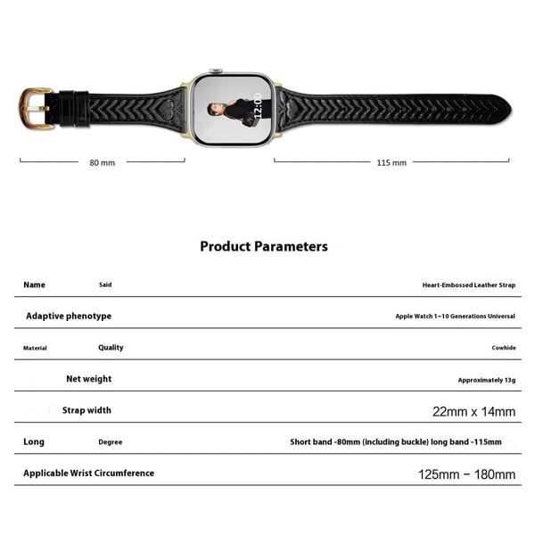 Urrem Apple Watch Series 41mm - 40mm - 38mm Hjertemønster præget ægte læderrem - Lyserød