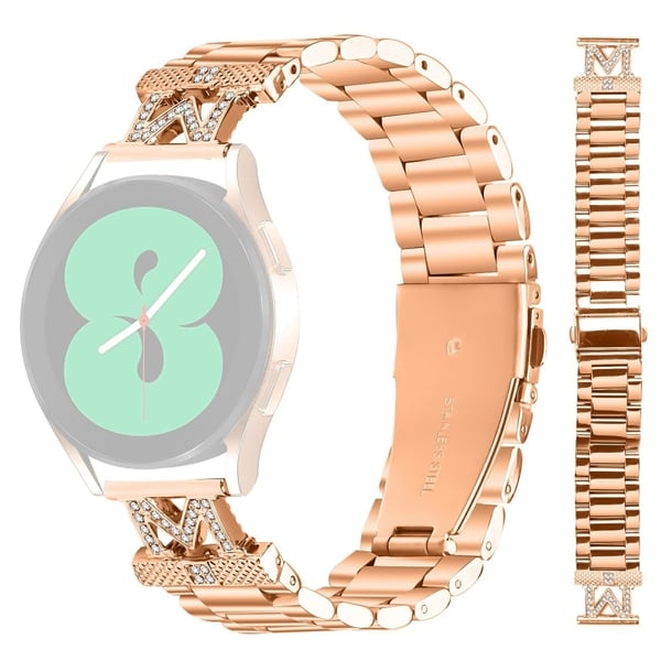 Garmin Forerunner 645 / Forerunner 645 Music Watch Strap Rhinestones Decor 3-Bead Stainless Steel Band - Rose Gold
