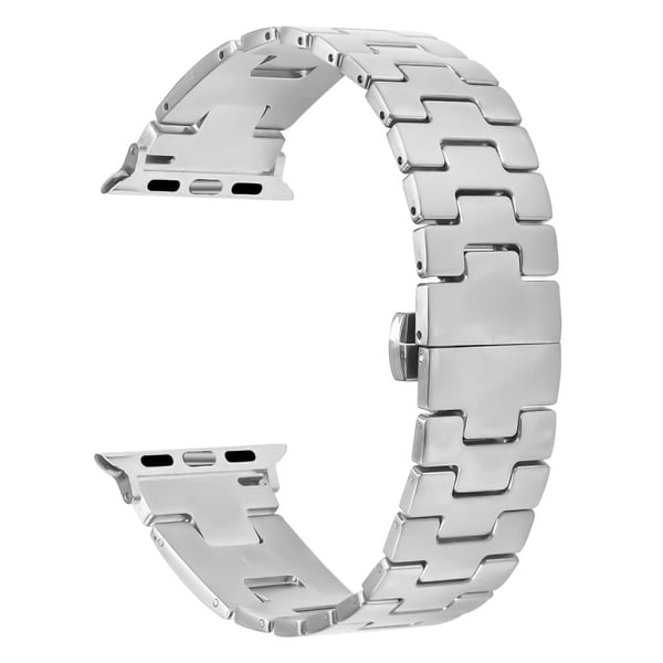 Watch Strap Apple Watch Series 49mm - 45mm - 44mm - 42Mm H-Type Butterfly Clasp Stainless Steel Band Silver