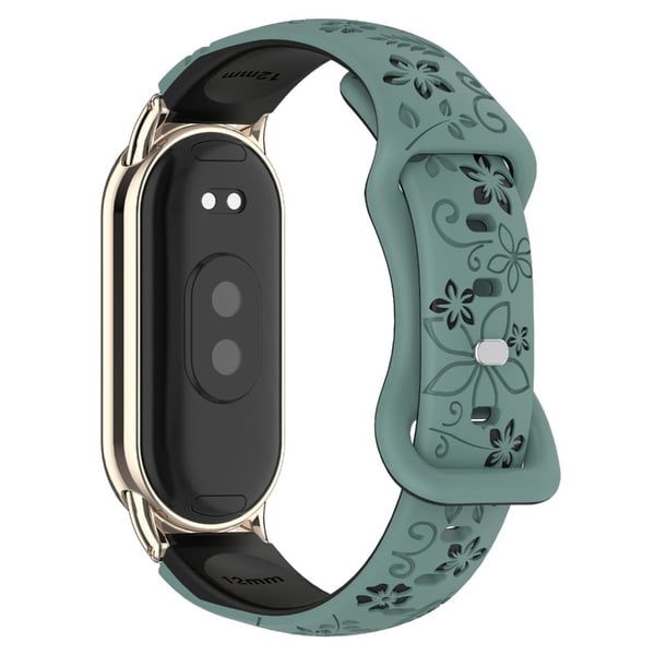 Xiaomi Smart Band 9 / 8 Präglat silikonarmband med dubbla färger ersättningsarmband - Grön + Svart