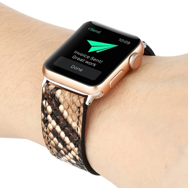 Leather Watch Strap Apple Watch Series 49mm - 45mm - 44mm - 42mm Snakeskin Print Wrist Band - Pink