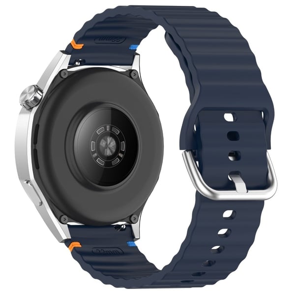 22mm urrem Samsung Galaxy Watch3 45mm / Watch 46mm / Huawei Watch 4 Pro Flad bølget silikonebånd - Midnatsblå