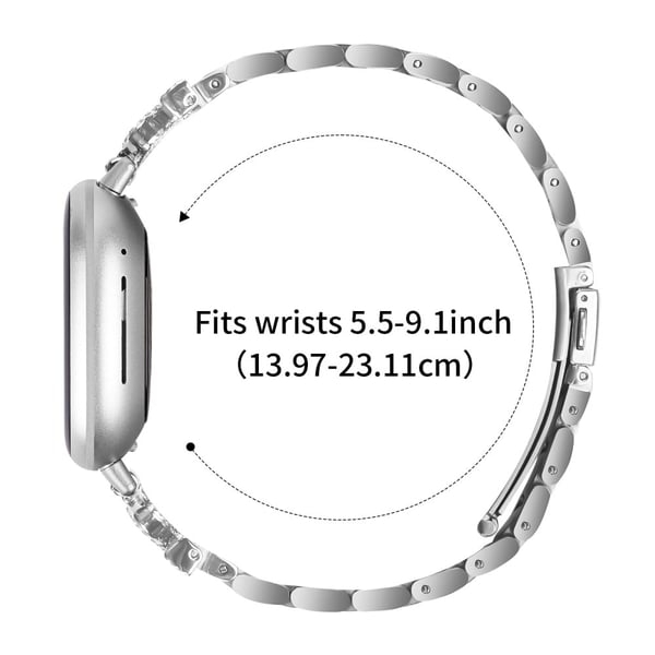 Fitbit Versa 3 / Sense Stainless Steel Strap Crown Shape Rhinestone Decor Silver Watch Band