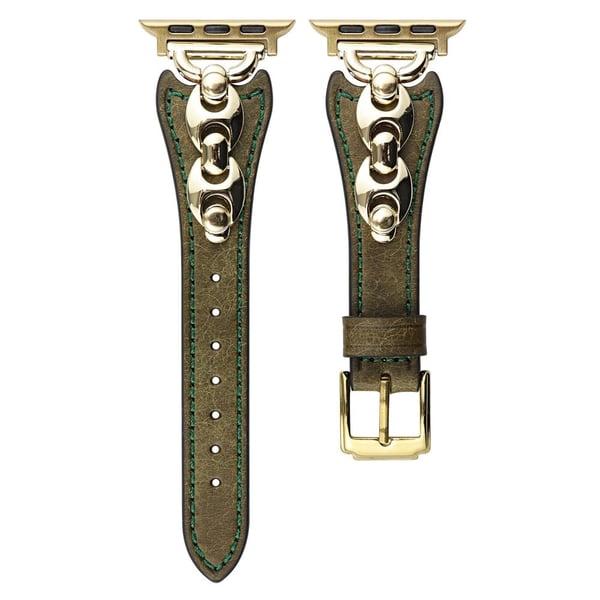 Håndleddsrem Apple Watch Series 41mm - 40mm - 38mm D metallspenne ekte kuskinnarmbånd - Grønn / Spenne I Gull