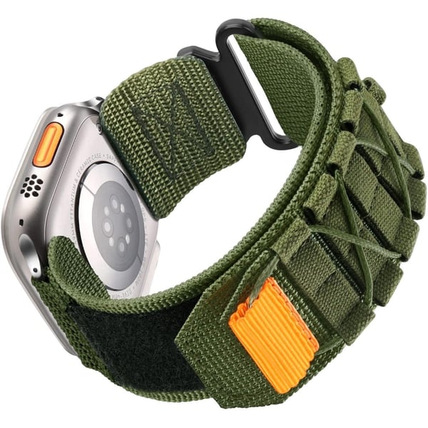 Urrem Apple Watch Series 49mm - 45mm - 44mm - 42mm Nylon Woven Magic Tape Strap - Militærgrøn