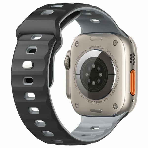 Urrem Apple Watch Series 49mm - 45mm - 44mm - 42mm Dual Color Silikonerem - Sort / Grå Urrem Apple Watch Series 49mm - 45mm - 44mm - 42mm Dual Color Silikonerem - Sort / Grå